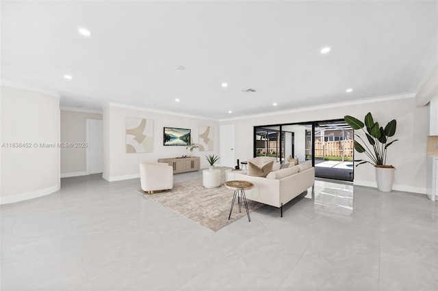 220 SW 75th Ter, Plantation, FL 33317 - living room with ornamental molding, recessed lighting, and light marble finish floors