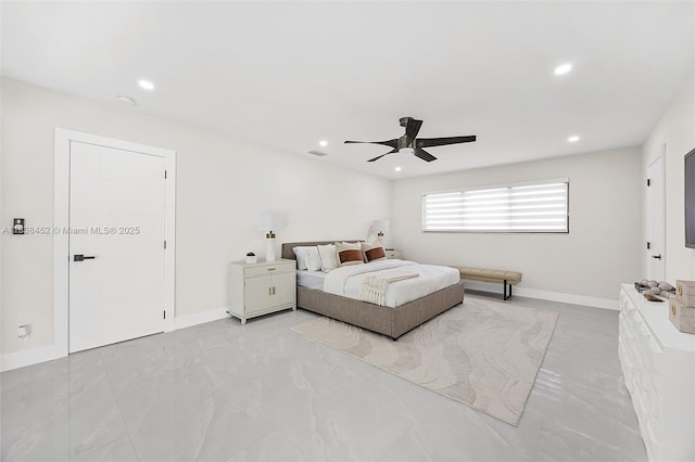 220 SW 75th Ter, Plantation, FL 33317 - bedroom with light marble finish flooring, recessed lighting, and a ceiling fan