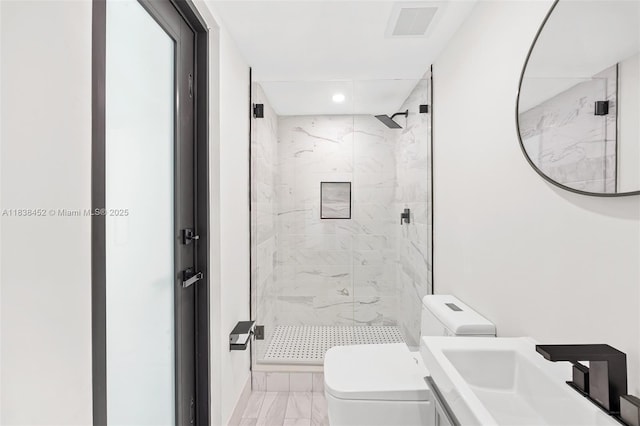 220 SW 75th Ter, Plantation, FL 33317 - bathroom with a marble finish shower, marble look tile flooring, recessed lighting, and vanity