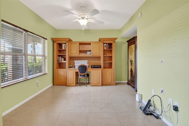 5938 Crystal Shores Dr Unit 103, Boynton Beach, FL 33437 - unfurnished office with built in study area, ceiling fan, and light tile patterned flooring