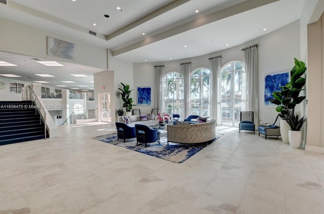 5938 Crystal Shores Dr Unit 103, Boynton Beach, FL 33437 - lobby featuring stairs, recessed lighting, and a high ceiling