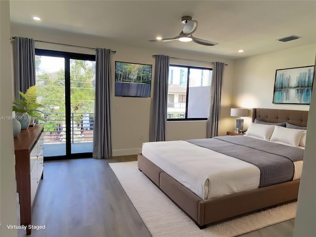 313 SW 10th St Unit A, Fort Lauderdale, FL 33315 - bedroom featuring access to outside, wood finished floors, recessed lighting, and ceiling fan