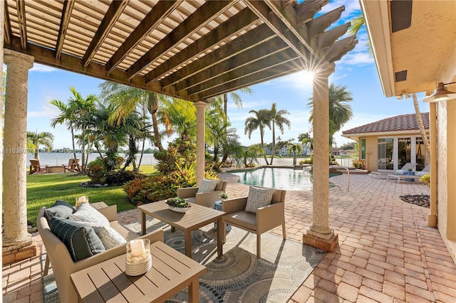 1504 NW 182nd Ave, Pembroke Pines, FL 33029 - view of patio / terrace with an outdoor pool, outdoor lounge area, and a water view