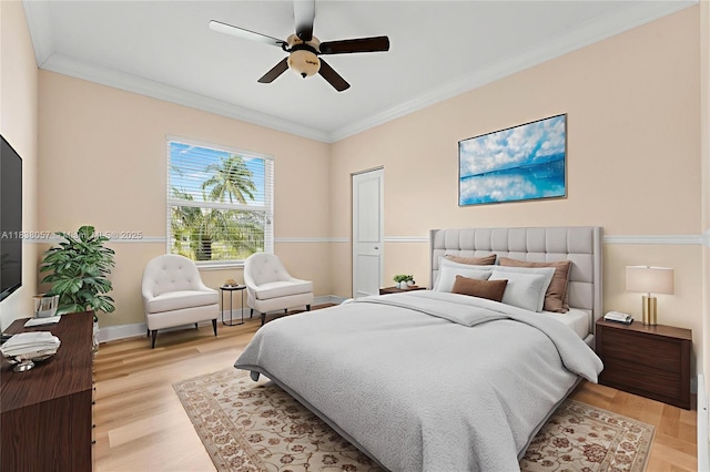 1504 NW 182nd Ave, Pembroke Pines, FL 33029 - bedroom with ornamental molding, ceiling fan, and light wood-style flooring