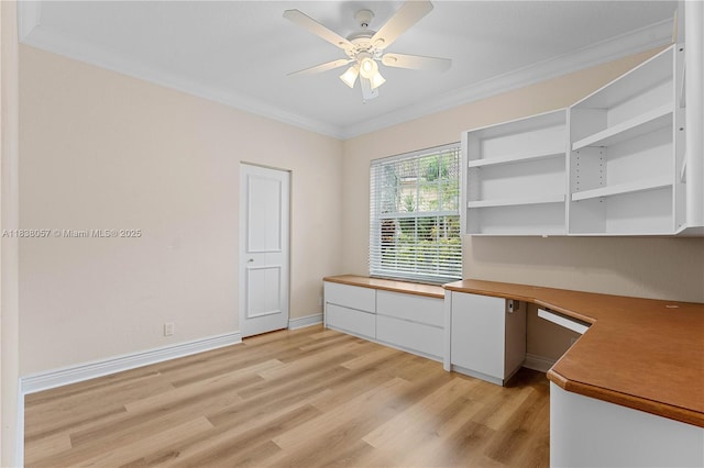 1504 NW 182nd Ave, Pembroke Pines, FL 33029 - unfurnished office with light wood-style floors, ornamental molding, and ceiling fan