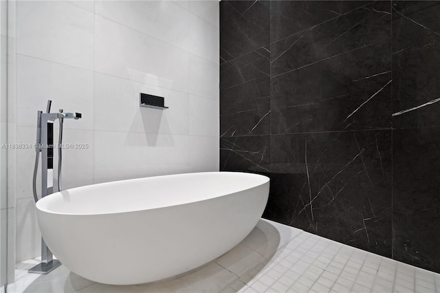 300 Biscayne Blvd Way Unit 4707, Miami, FL 33131 - full bathroom featuring tile walls, a soaking tub, and tile patterned flooring