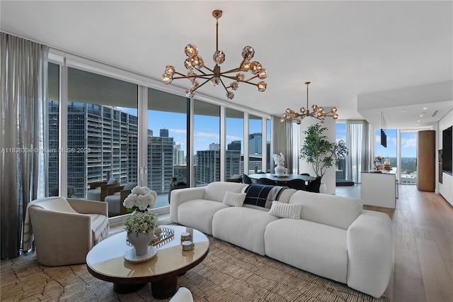 300 Biscayne Blvd Way Unit 4707, Miami, FL 33131 - living room with a chandelier, floor to ceiling windows, and wood finished floors