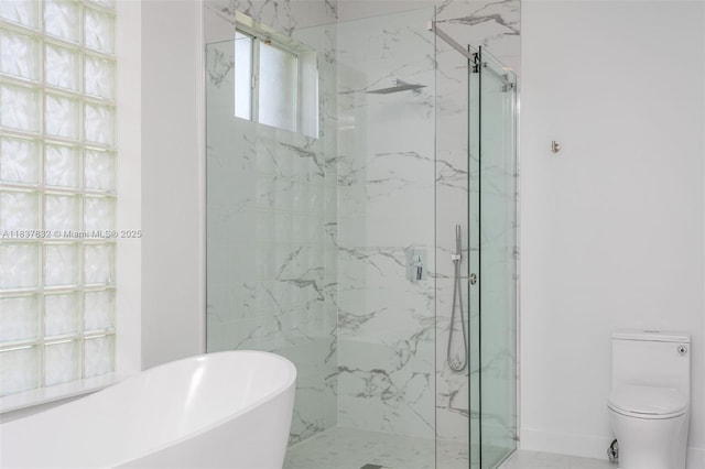 2664 Edgewater Dr, Weston, FL 33332 - bathroom featuring a soaking tub and a marble finish shower