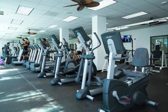 19370 Collins Ave Unit 607, Sunny Isles Beach, FL 33160 - workout area featuring a ceiling fan and a drop ceiling