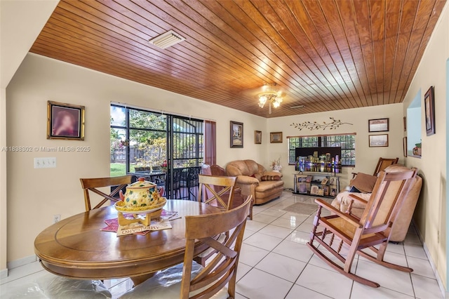 13325 SW 32nd St, Miami, FL 33175 - dining space featuring wooden ceiling and light tile patterned floors