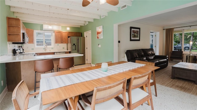 1112 N 31st Ave, Hollywood, FL 33021 - dining room featuring beam ceiling and a ceiling fan