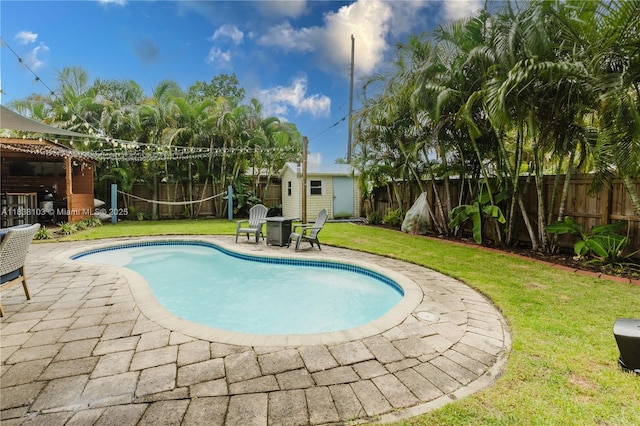 1112 N 31st Ave, Hollywood, FL 33021 - view of swimming pool featuring a storage unit, a fenced backyard, and a patio area