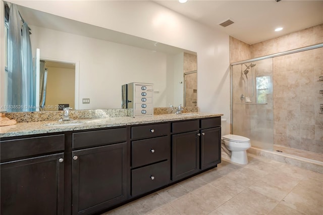 6973 Broadland Way, Coconut Creek, FL 33073 - bathroom featuring a stall shower, double vanity, and tile patterned flooring