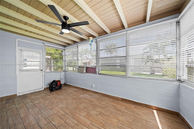 4938 NW 54th Ct, Tamarac, FL 33319 - unfurnished sunroom featuring ceiling fan and beamed ceiling