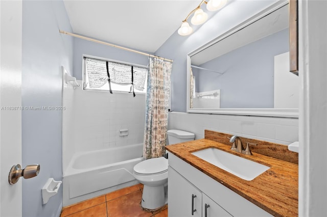 4938 NW 54th Ct, Tamarac, FL 33319 - full bathroom with vanity, shower / tub combo with curtain, tile patterned flooring, and tile walls