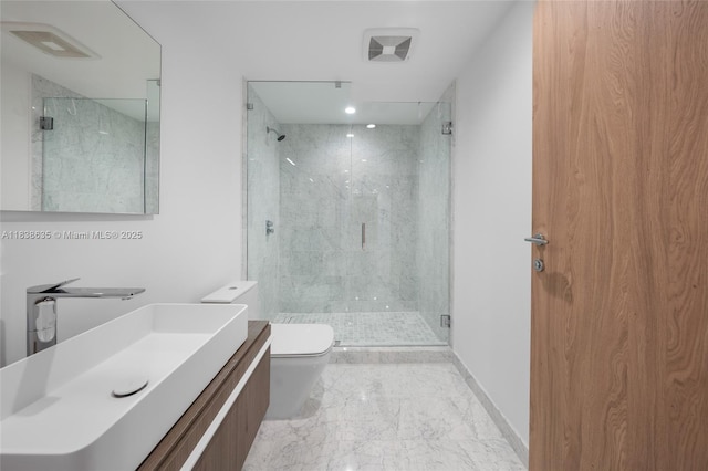 1135 103rd St Unit 702, Bay Harbor Islands, FL 33154 - bathroom with a marble finish shower, marble finish flooring, and vanity