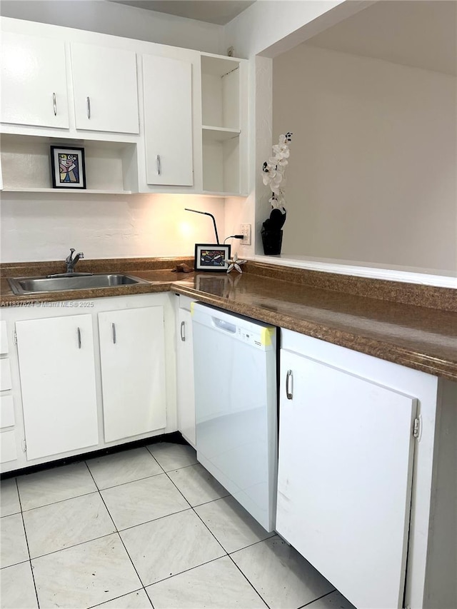 855 Euclid Ave Unit 104, Miami Beach, FL 33139 - kitchen featuring open shelves, dishwasher, white cabinetry, and dark countertops
