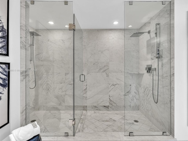 9940 W Bay Harbor Dr Unit 3G-S, Bay Harbor Islands, FL 33154 - full bathroom featuring a marble finish shower and recessed lighting