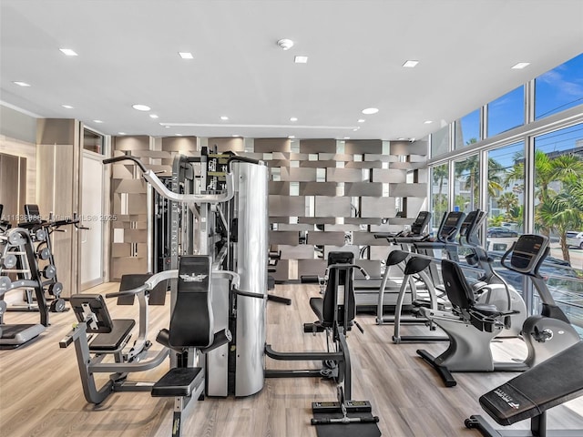 9940 W Bay Harbor Dr Unit 3G-S, Bay Harbor Islands, FL 33154 - workout area with light wood-type flooring and recessed lighting