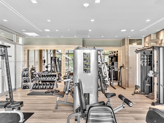 9940 W Bay Harbor Dr Unit 3G-S, Bay Harbor Islands, FL 33154 - workout area featuring light wood-type flooring and recessed lighting