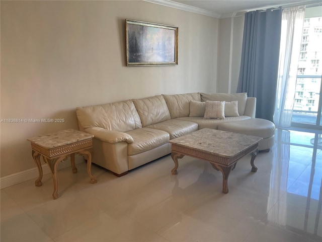 19390 Collins Ave Unit 902, Sunny Isles Beach, FL 33160 - living room featuring crown molding and tile patterned flooring