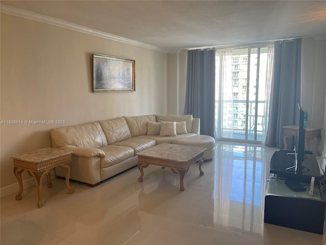 19390 Collins Ave Unit 902, Sunny Isles Beach, FL 33160 - living area featuring crown molding and tile patterned floors