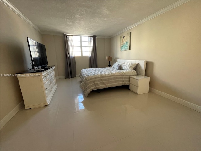 19390 Collins Ave Unit 902, Sunny Isles Beach, FL 33160 - bedroom with ornamental molding, a textured ceiling, and light tile patterned flooring