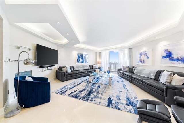 2000 Island Blvd Unit 2409, Aventura, FL 33160 - tiled living room featuring a tray ceiling and recessed lighting