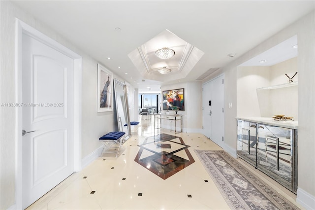 2000 Island Blvd Unit 2409, Aventura, FL 33160 - hall with a tray ceiling and recessed lighting