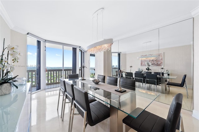 2000 Island Blvd Unit 2409, Aventura, FL 33160 - dining room with ornamental molding, a wall of windows, and tile patterned flooring