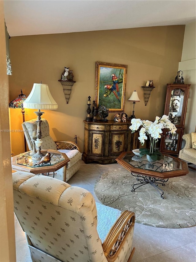 living area featuring vaulted ceiling