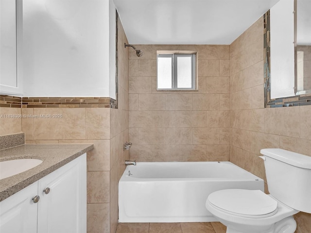 1170 NE 191st St Unit 24, Miami, FL 33179 - full bathroom featuring tile walls, vanity, shower / bath combination, and tile patterned flooring