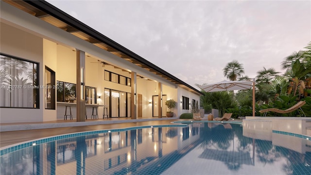 7861 SW 181st Ter, Palmetto Bay, FL 33157 - swimming pool featuring a ceiling fan and a patio