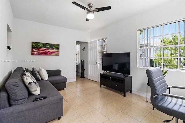 5723 NW 86th Ave, Tamarac, FL 33321 - living room with a ceiling fan and light tile patterned floors