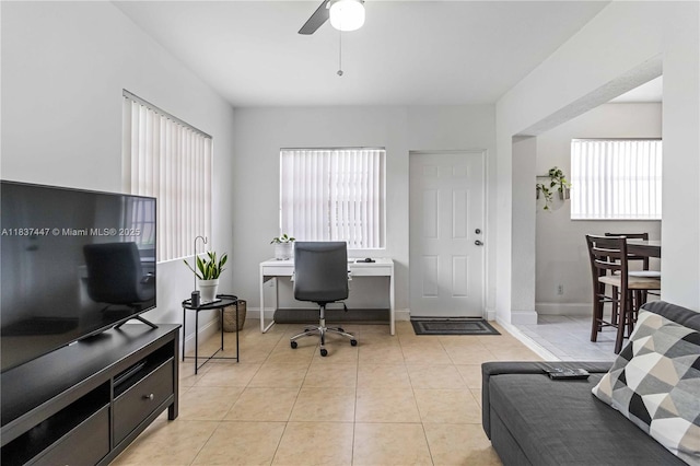 5723 NW 86th Ave, Tamarac, FL 33321 - office area with a ceiling fan, healthy amount of natural light, and light tile patterned floors