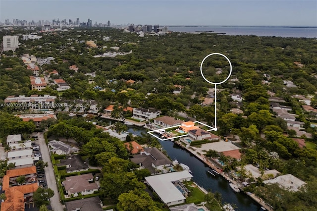 5308 Riviera Dr, Coral Gables, FL 33146 - aerial view of property's location featuring city skyline and a large body of water