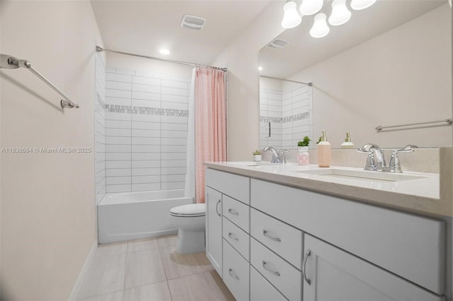 8036 NW 78th St, Tamarac, FL 33321 - full bathroom featuring double vanity, shower / tub combo, tile patterned floors, and a chandelier