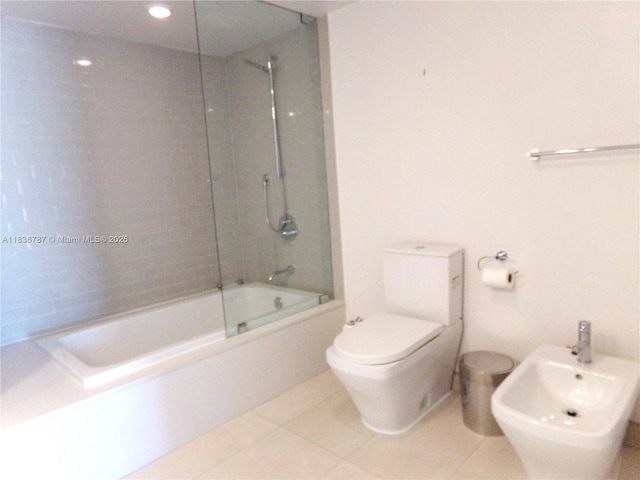 1025 92nd St Unit 804, Bay Harbor Islands, FL 33154 - full bathroom with a bidet, shower / washtub combination, tile patterned floors, and recessed lighting
