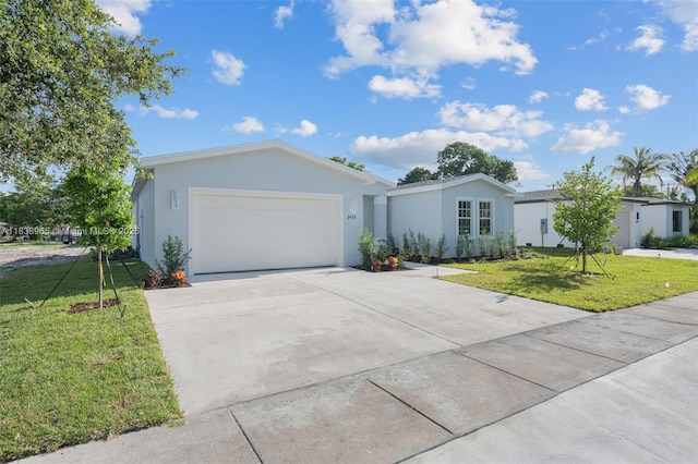 3451 SW 19th St, Fort Lauderdale, FL 33312 - ranch-style house with an attached garage, a front lawn, stucco siding, and driveway