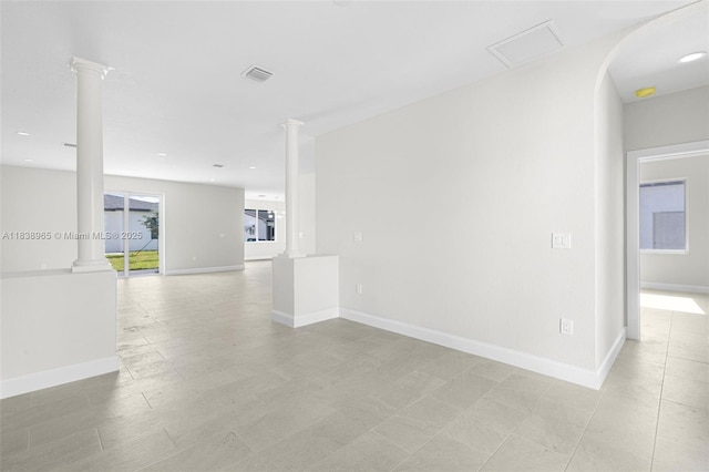 3451 SW 19th St, Fort Lauderdale, FL 33312 - spare room with decorative columns, arched walkways, and recessed lighting