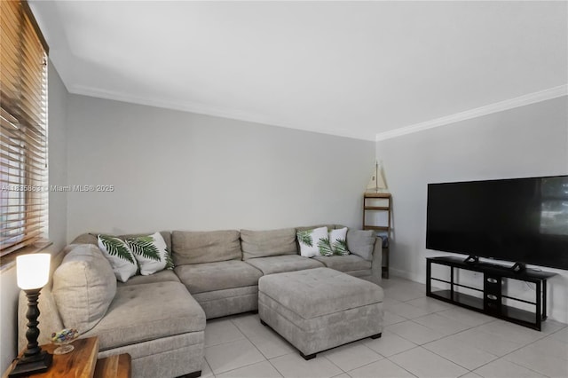 2400 NE 10th St Unit 104, Pompano Beach, FL 33062 - living room featuring crown molding and light tile patterned flooring