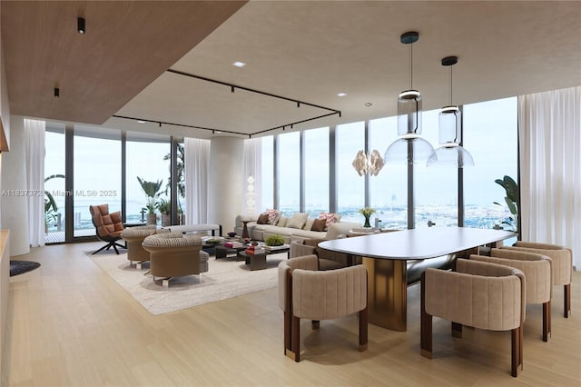 300 Biscayne Blvd Way Unit 4401, Miami, FL 33131 - dining space with a wall of windows and light wood-type flooring