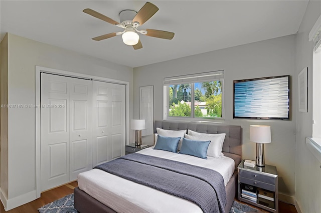 16000 N Miami Ave, Miami, FL 33169 - bedroom with a closet, wood finished floors, and a ceiling fan