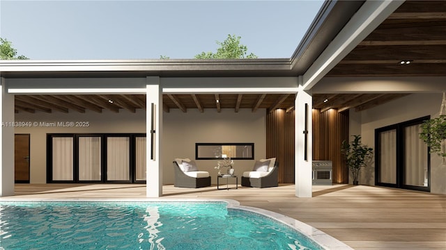 15321 SW 82nd Ave, Palmetto Bay, FL 33157 - rear view of property featuring a deck, an outdoor pool, and an outdoor living space