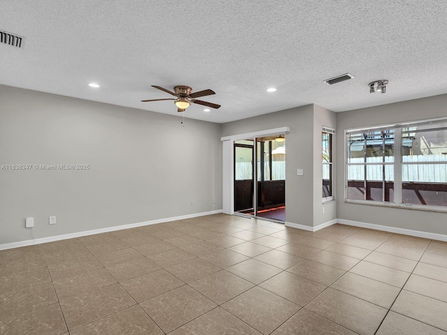 18232 SW 5th St, Pembroke Pines, FL 33029 - tiled spare room featuring recessed lighting, ceiling fan, and a textured ceiling