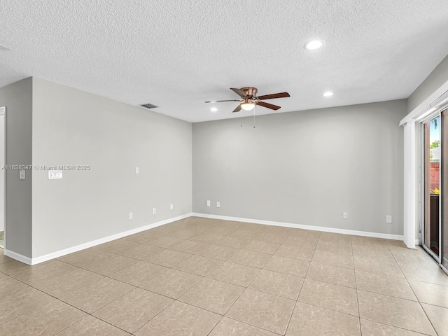 18232 SW 5th St, Pembroke Pines, FL 33029 - unfurnished room with a ceiling fan, a textured ceiling, light tile patterned floors, and recessed lighting