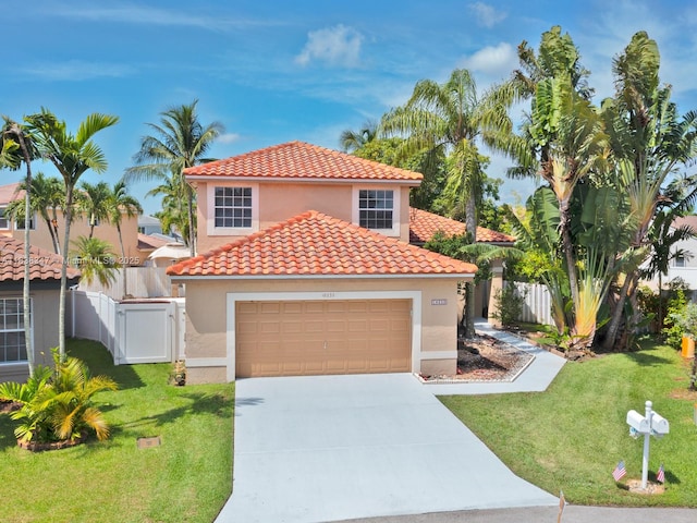 18232 SW 5th St, Pembroke Pines, FL 33029 - mediterranean / spanish house with an attached garage, a tile roof, driveway, and stucco siding