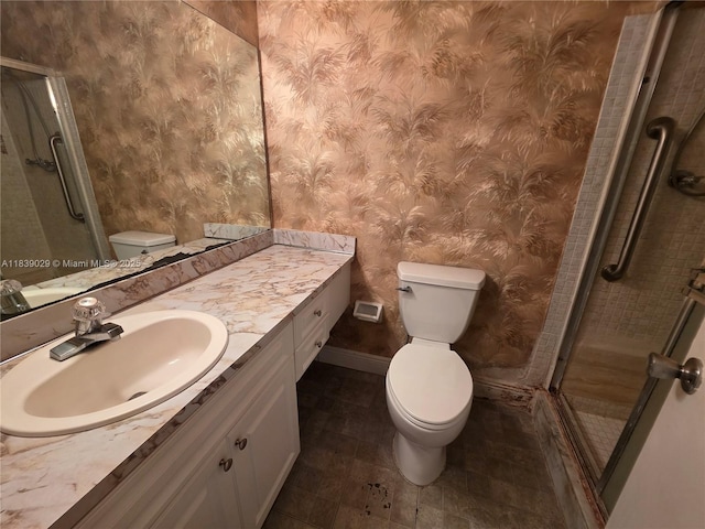 3635 SW Natura Ave Unit A, Deerfield Beach, FL 33441 - full bathroom with a stall shower, wallpapered walls, and vanity