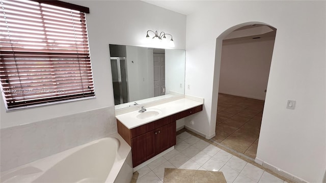 3001 SW 156th Ave, Miami, FL 33185 - full bath with tile patterned floors, a garden tub, vanity, and a shower stall