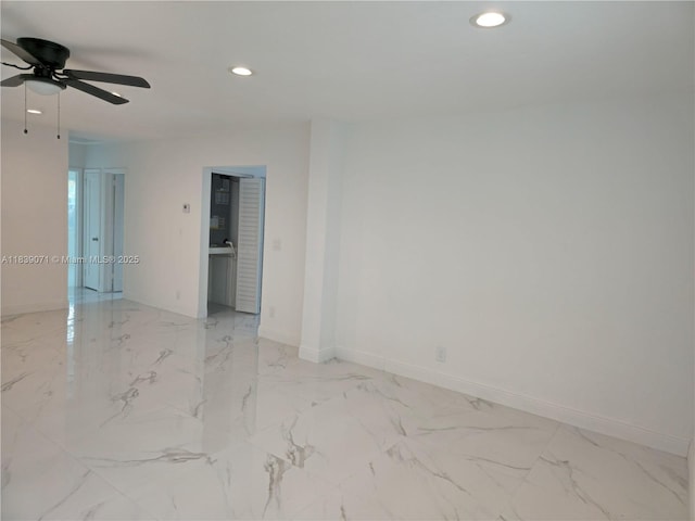1141 SW 8th Ter, Fort Lauderdale, FL 33315 - spare room with recessed lighting, a ceiling fan, and light marble finish floors
